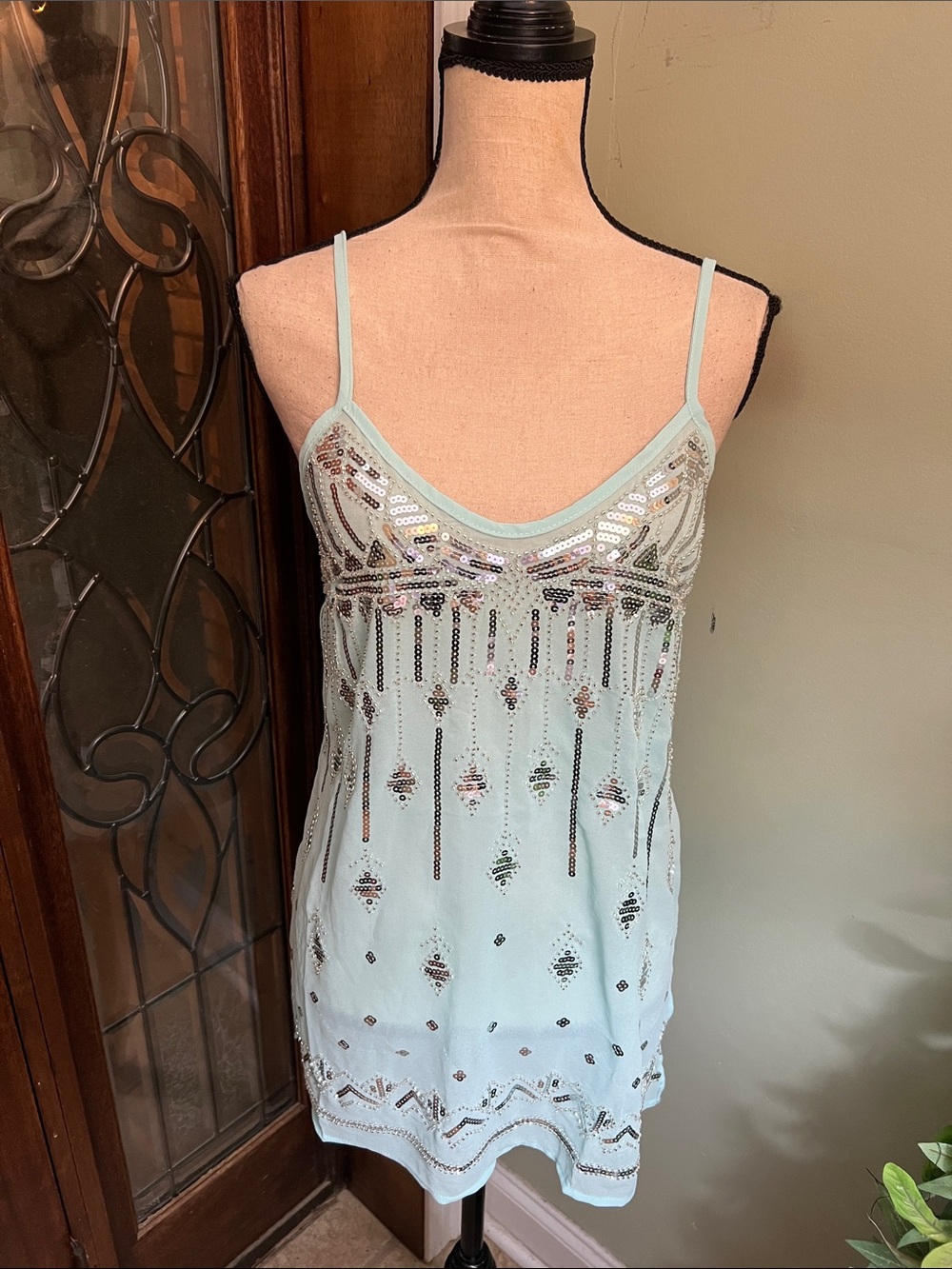 Muy Muy Sequin-Embellished Light Blue Slip Top